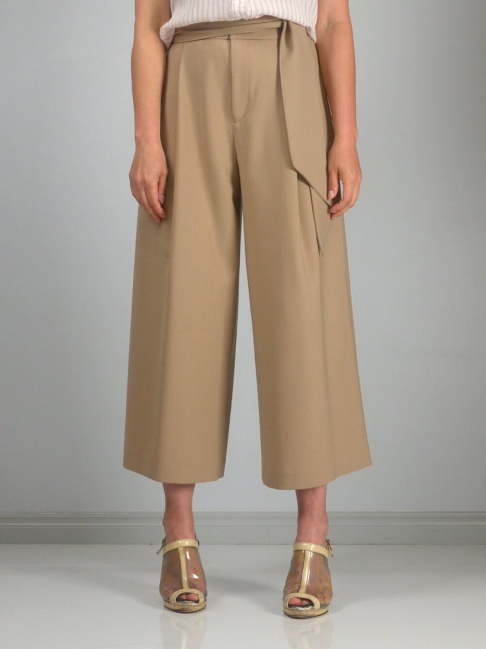 Club Monaco Tan Izabelah High Waist Wide Leg Crop Wool Blend Trousers, sz 4